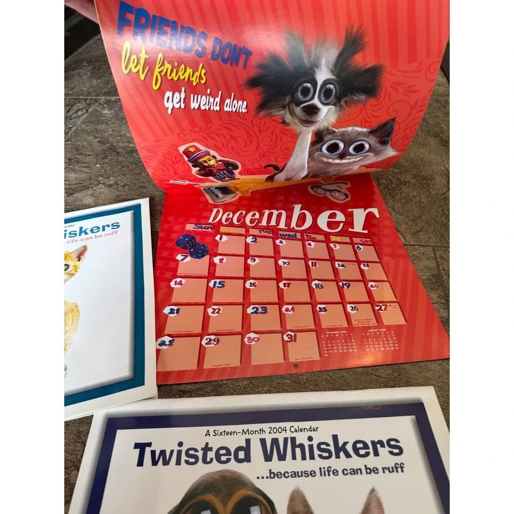 Vintage NEW Twisted Whiskers Calendar Lot 2004 2007‎ DateWorks Funny Cats Dogs